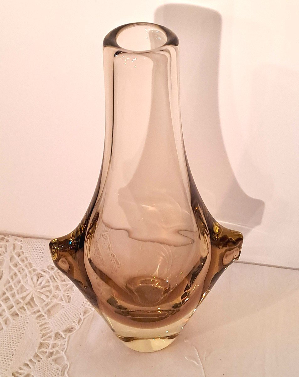 Vase Sommerso en Cristal de Bohème Jaune Citrine et Ambre par Miroslav Klinger pour ZBS-photo-2