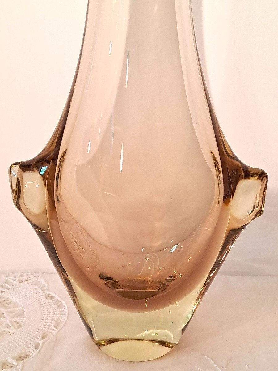 Vase Sommerso en Cristal de Bohème Jaune Citrine et Ambre par Miroslav Klinger pour ZBS-photo-3