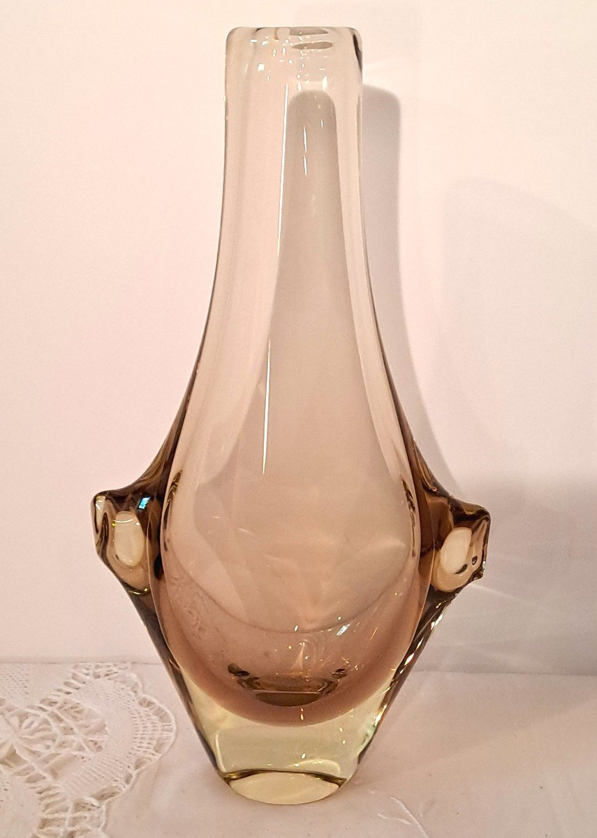 Vase Sommerso en Cristal de Bohème Jaune Citrine et Ambre par Miroslav Klinger pour ZBS-photo-4