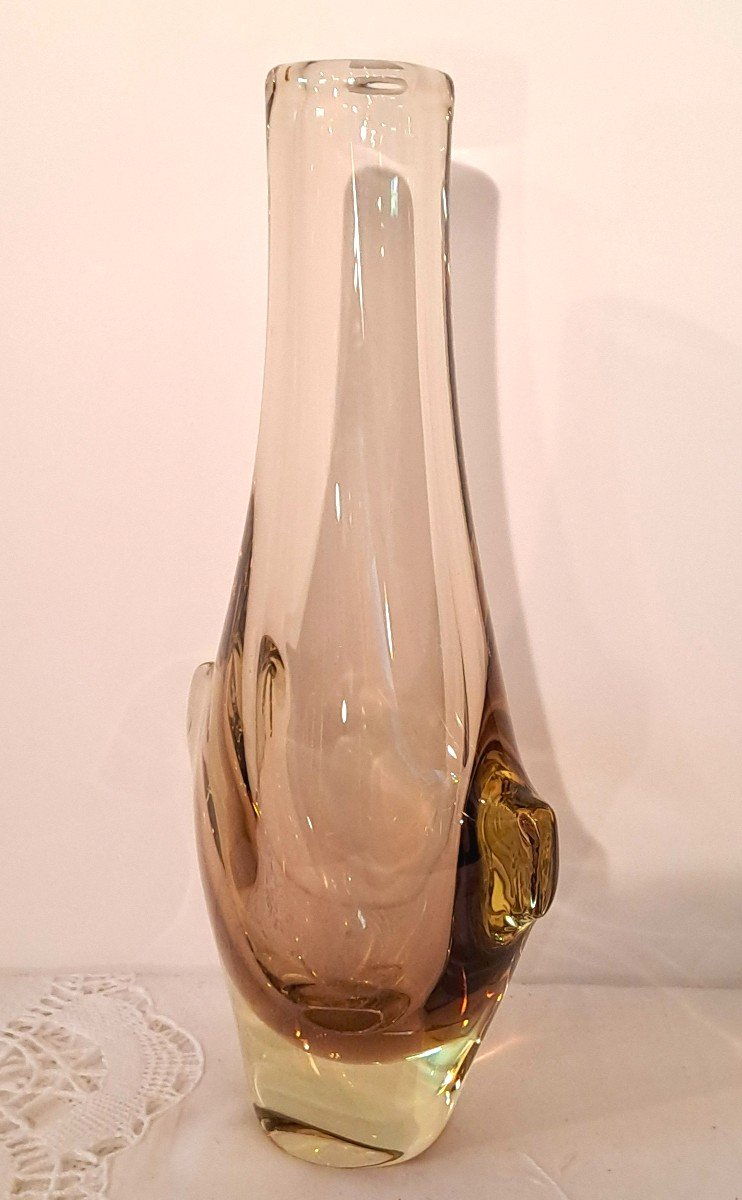 Sommerso Vase In Yellow Citrine And Amber Bohemian Crystal By Miroslav Klinger For Zbs-photo-1