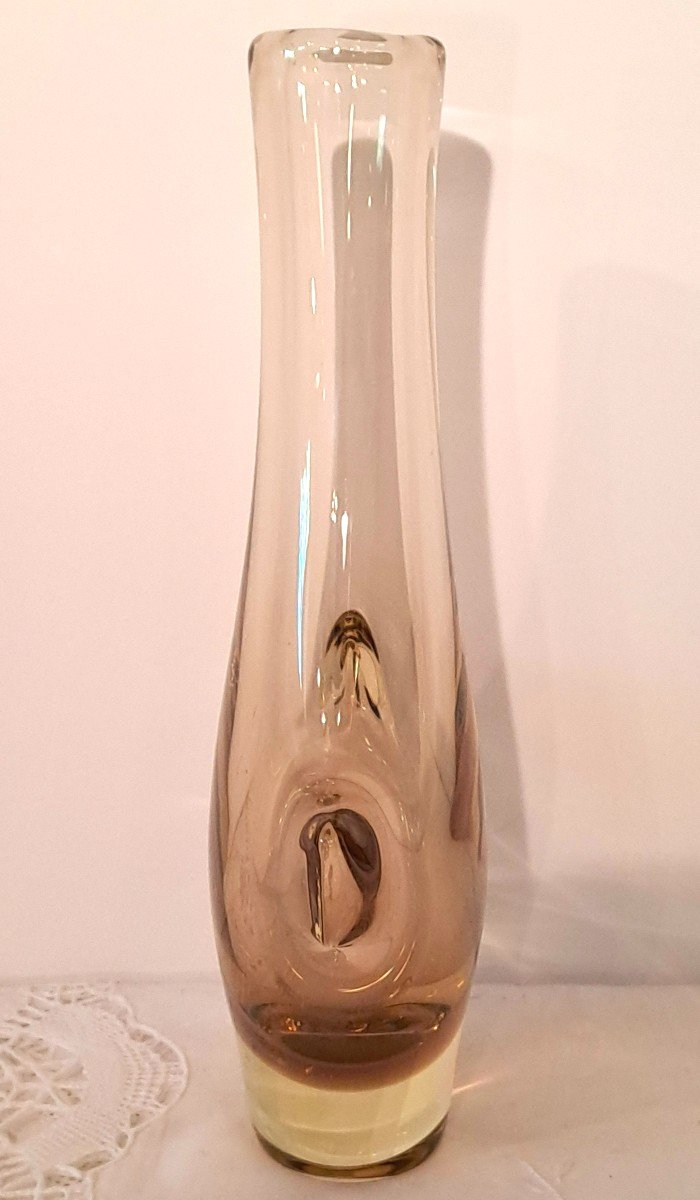 Vase Sommerso en Cristal de Bohème Jaune Citrine et Ambre par Miroslav Klinger pour ZBS-photo-2