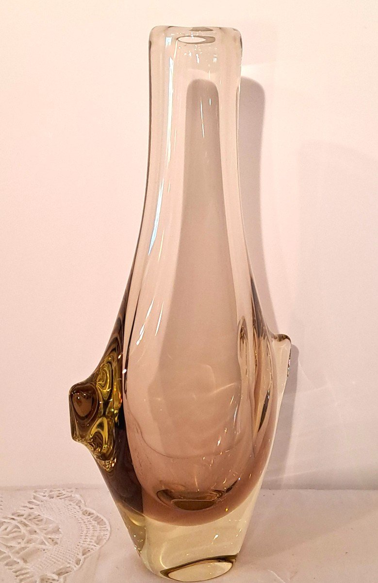 Sommerso Vase In Yellow Citrine And Amber Bohemian Crystal By Miroslav Klinger For Zbs-photo-3