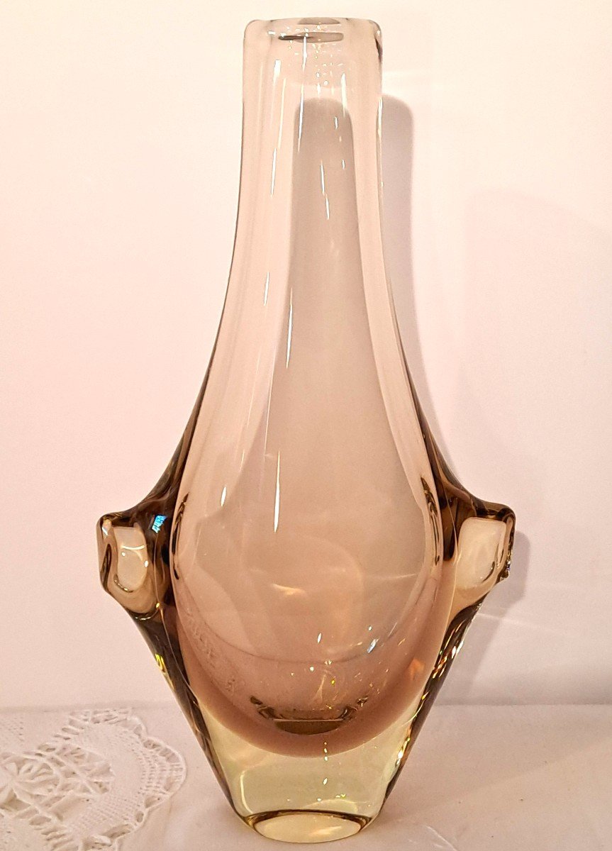 Sommerso Vase In Yellow Citrine And Amber Bohemian Crystal By Miroslav Klinger For Zbs-photo-4