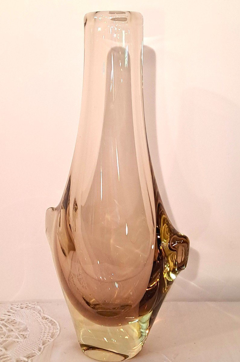 Sommerso Vase In Yellow Citrine And Amber Bohemian Crystal By Miroslav Klinger For Zbs-photo-5