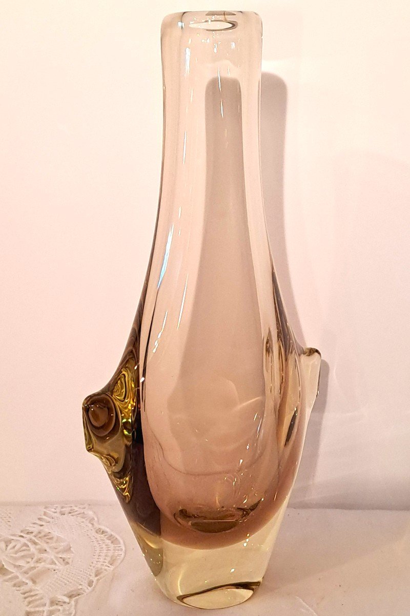 Sommerso Vase In Yellow Citrine And Amber Bohemian Crystal By Miroslav Klinger For Zbs-photo-7