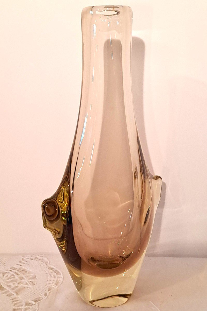 Vase Sommerso en Cristal de Bohème Jaune Citrine et Ambre par Miroslav Klinger pour ZBS-photo-7