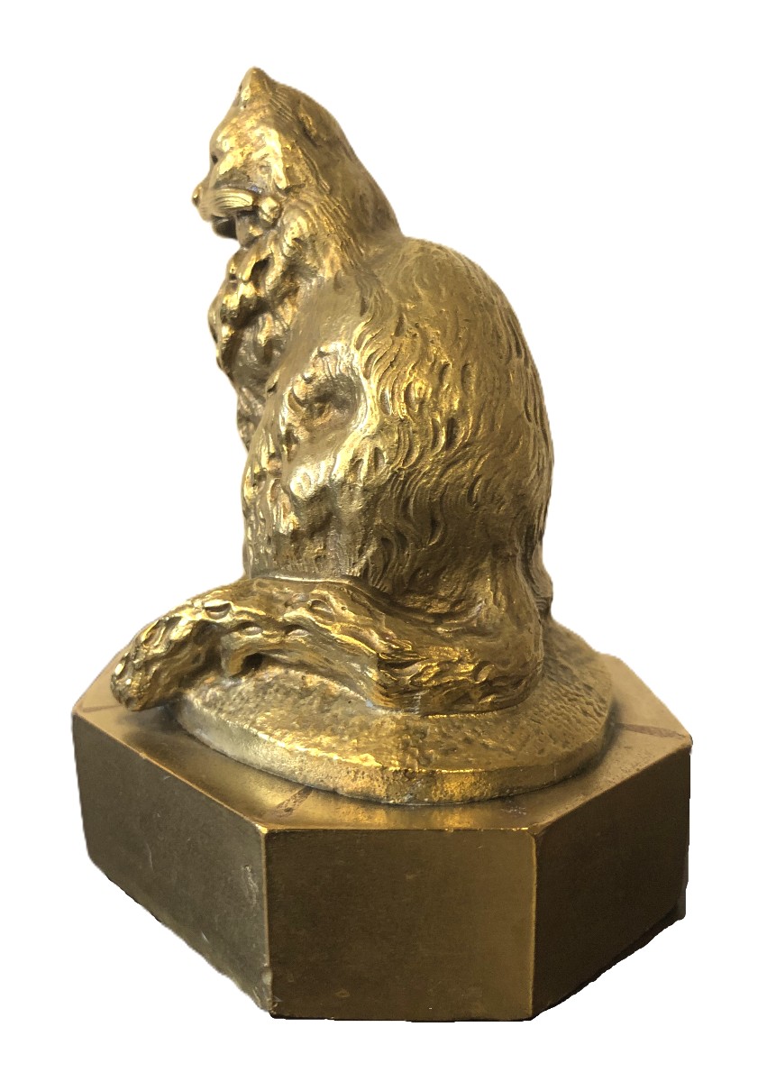 Gilt Bronze Cat, Late 19th - Early 20th Century-photo-3