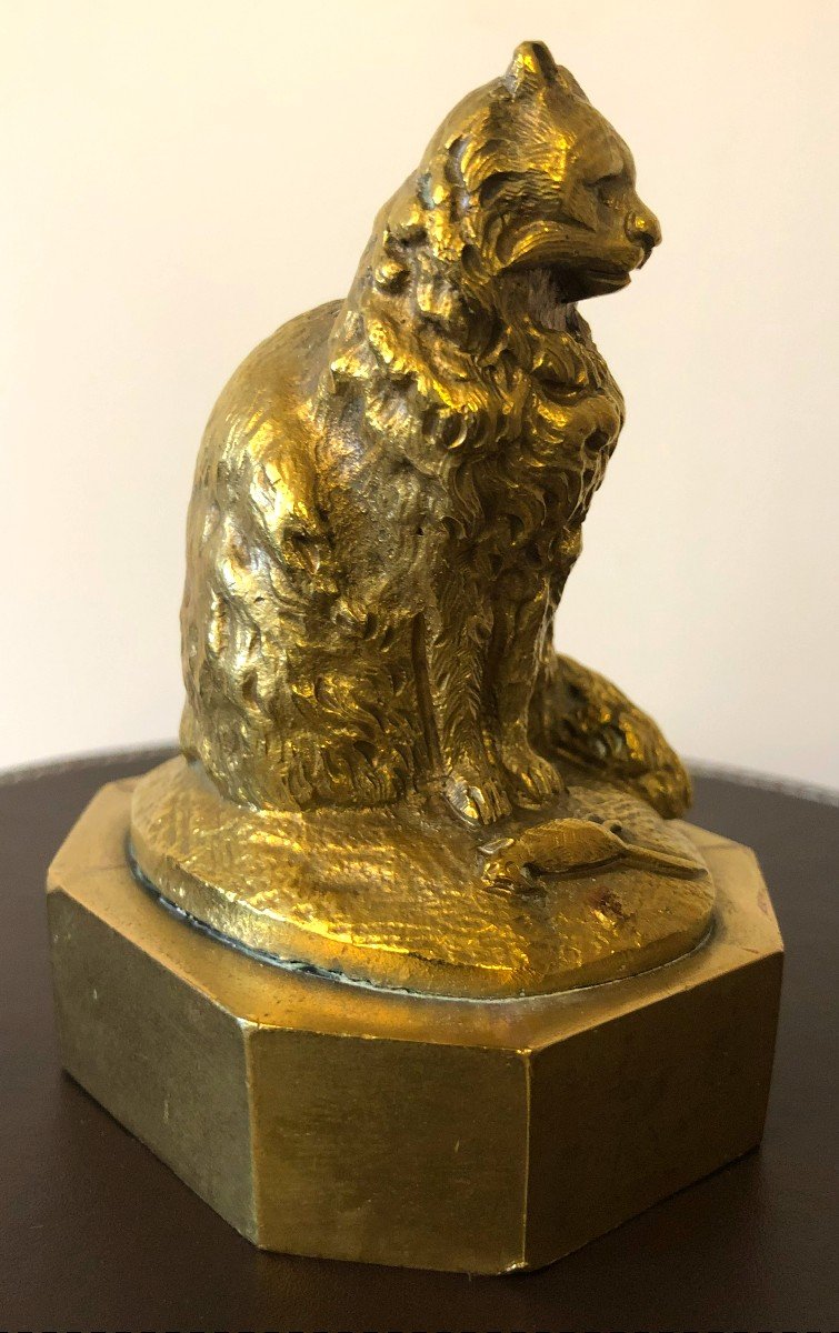 Gilt Bronze Cat, Late 19th - Early 20th Century-photo-3