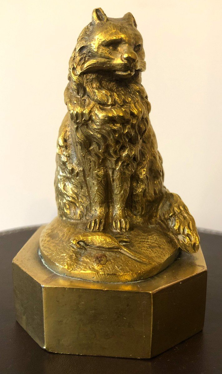 Gilt Bronze Cat, Late 19th - Early 20th Century-photo-4