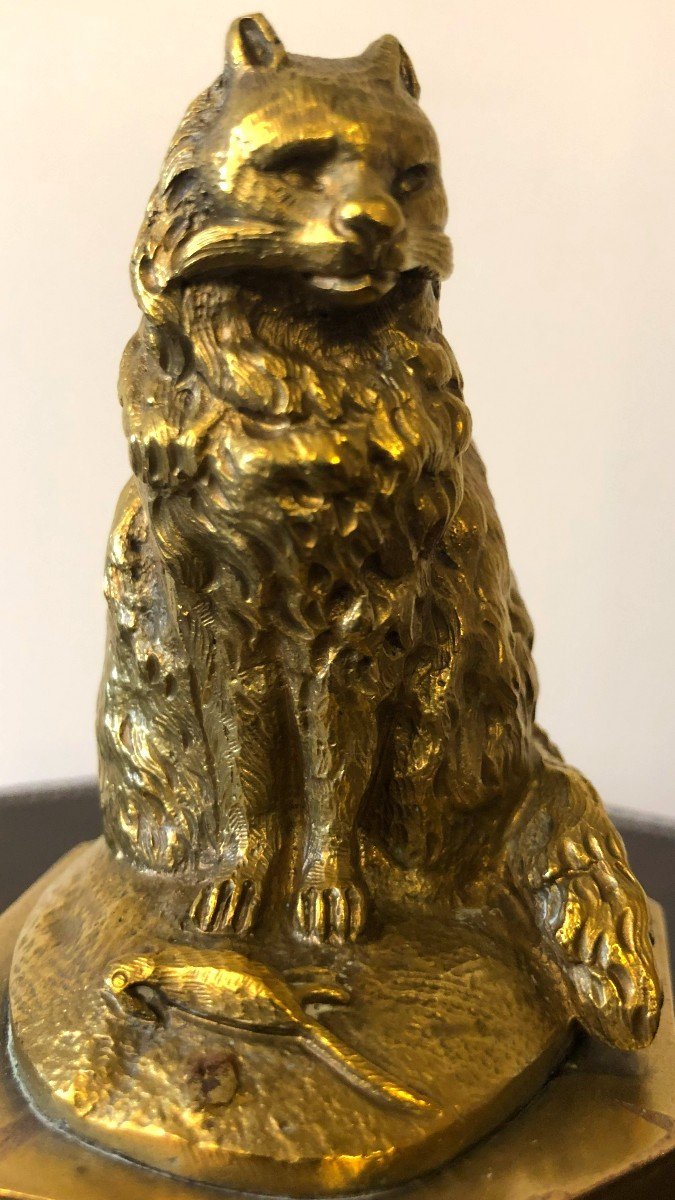 Gilt Bronze Cat, Late 19th - Early 20th Century-photo-5