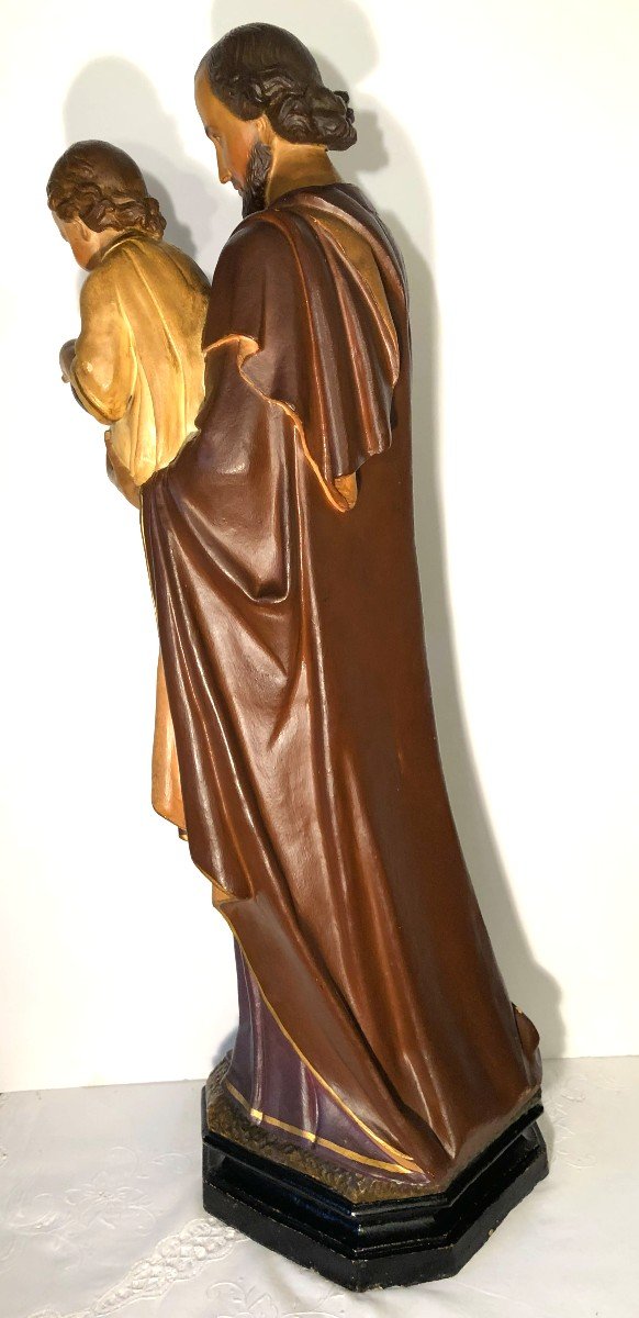 Large Polychrome Terracotta Sculpture Of Saint Joseph And The Infant Jesus-photo-4