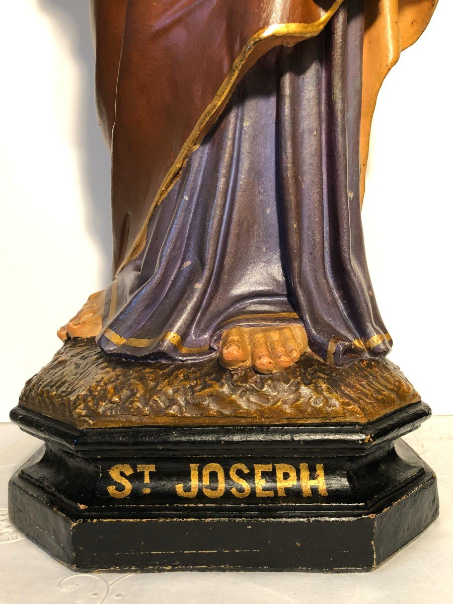 Large Polychrome Terracotta Sculpture Of Saint Joseph And The Infant Jesus-photo-8