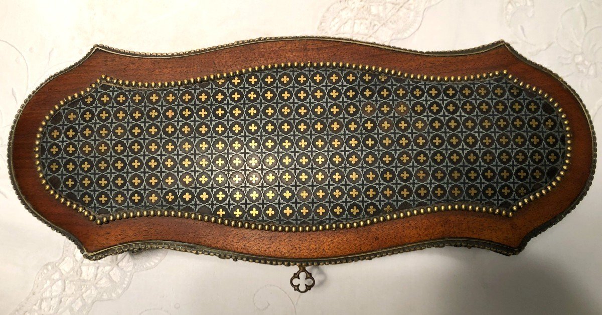 Filled Glove Box, Napoleon III Period, In Mahogany, Bronze And Queen Marquetry-photo-5