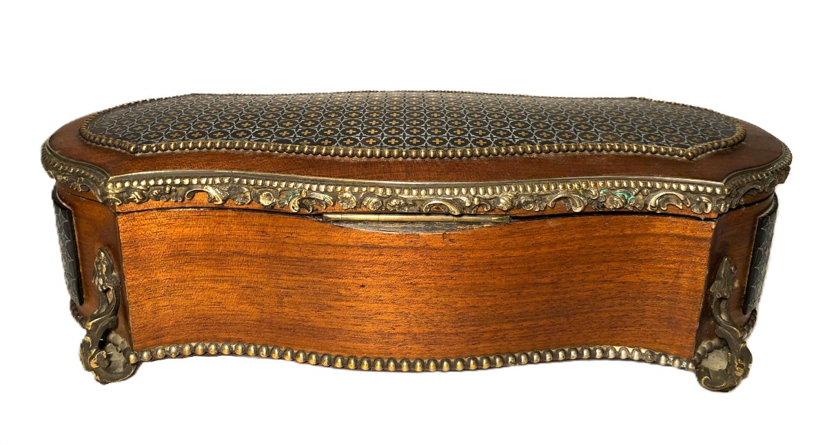 Filled Glove Box, Napoleon III Period, In Mahogany, Bronze And Queen Marquetry-photo-4