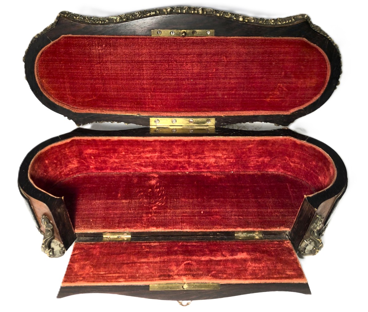 Filled Glove Box, Napoleon III Period, In Mahogany, Bronze And Queen Marquetry-photo-6