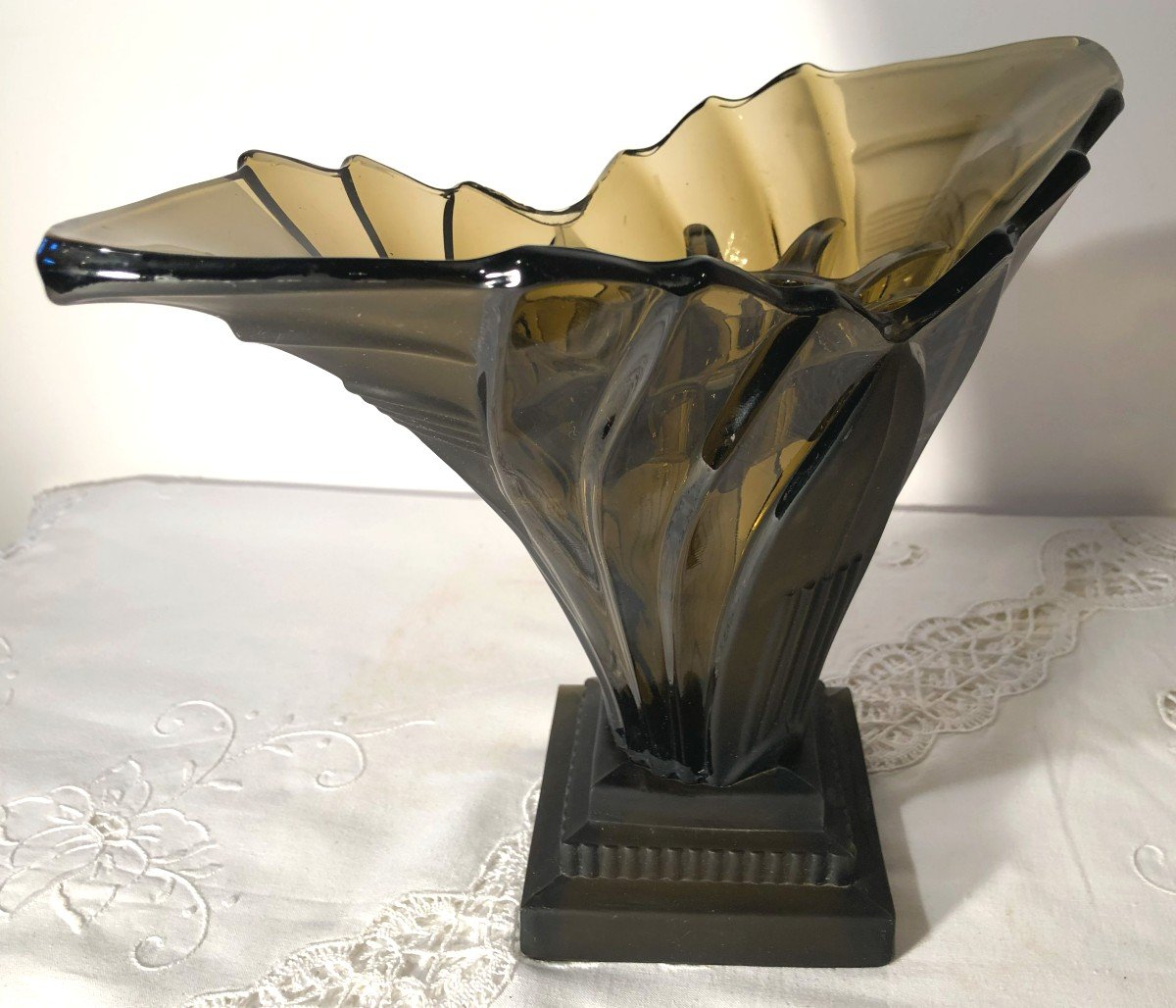 Pressed Molded Glass Flower Pick Vase, Art Deco Period-photo-2