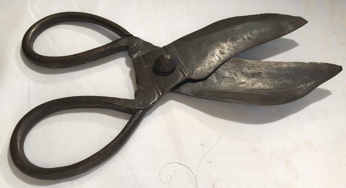 Anciens Ciseaux en Fer Forgé Martelé, XVIIIème Siècle-photo-2