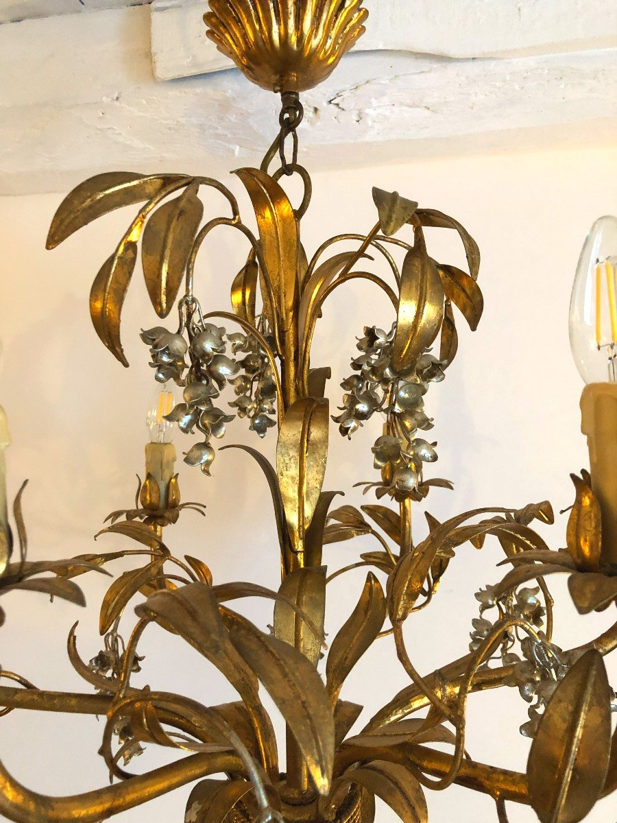 Lustre Hans Kögl à 6 Bras de Lumières, Décor aux Clochettes de Muguet, Hollywood Regency, XXème-photo-3