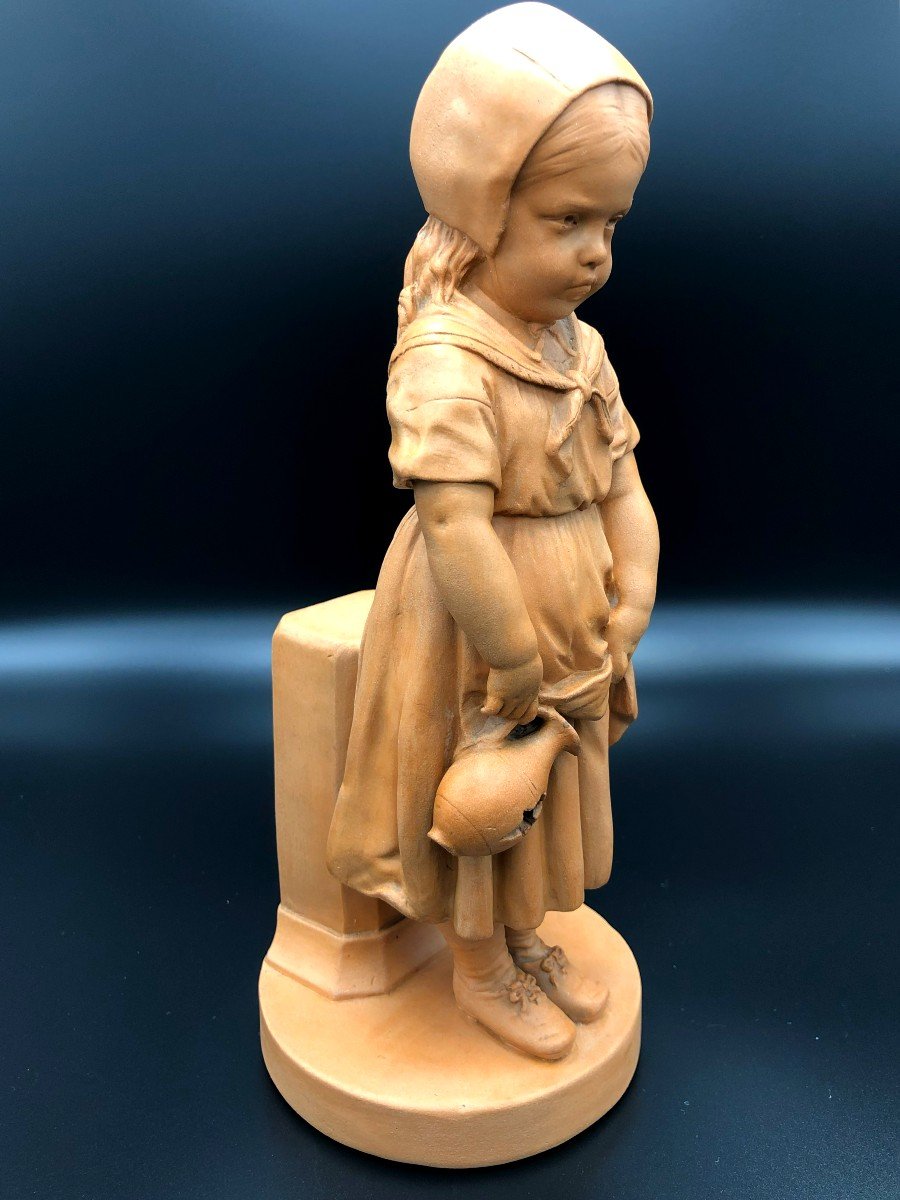 Little Girl With A Broken Jug, Terracotta By Nicolas Lecornet Known As Lecorney, Late 19th Century-photo-2