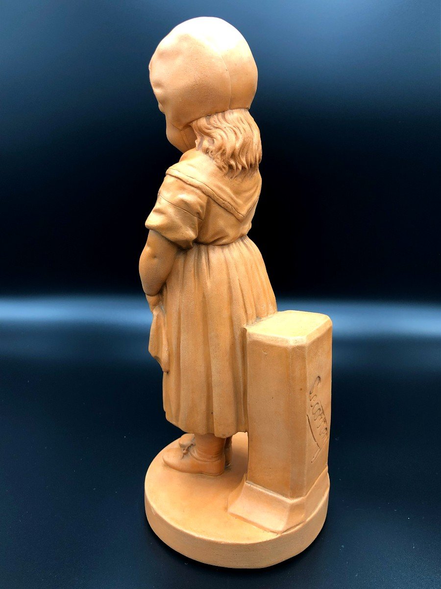 Little Girl With A Broken Jug, Terracotta By Nicolas Lecornet Known As Lecorney, Late 19th Century-photo-2