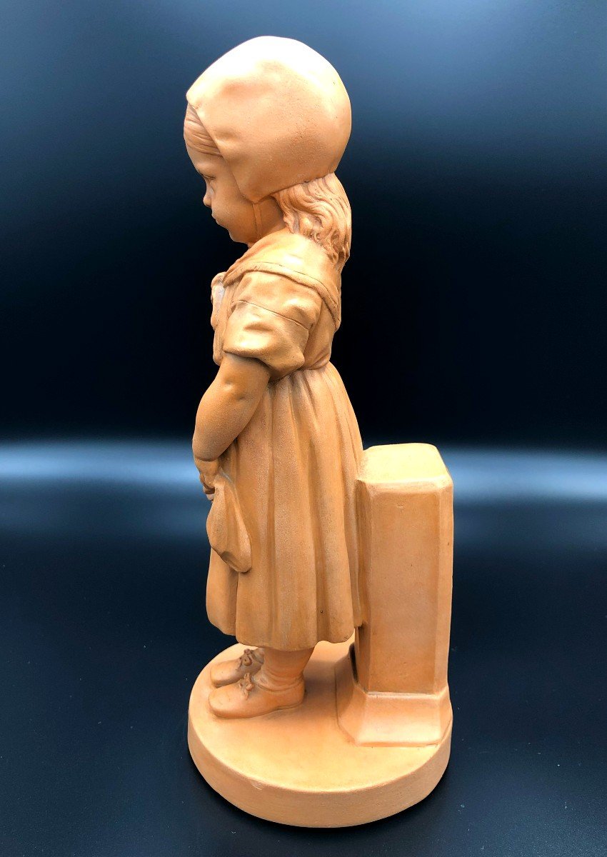 Little Girl With A Broken Jug, Terracotta By Nicolas Lecornet Known As Lecorney, Late 19th Century-photo-3
