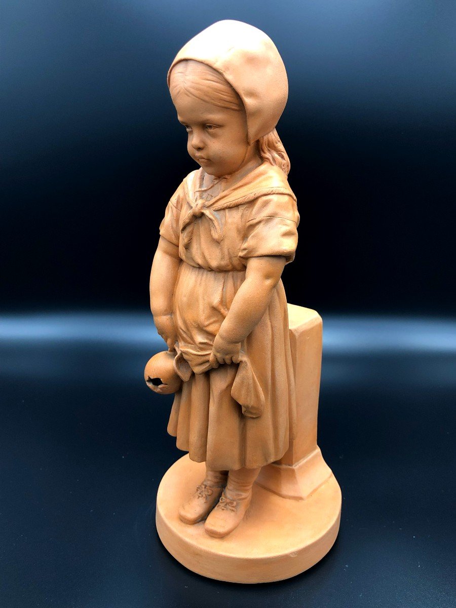 Little Girl With A Broken Jug, Terracotta By Nicolas Lecornet Known As Lecorney, Late 19th Century-photo-4