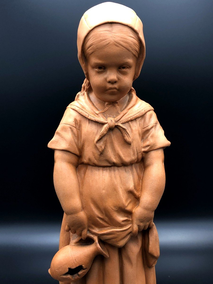 Little Girl With A Broken Jug, Terracotta By Nicolas Lecornet Known As Lecorney, Late 19th Century-photo-6