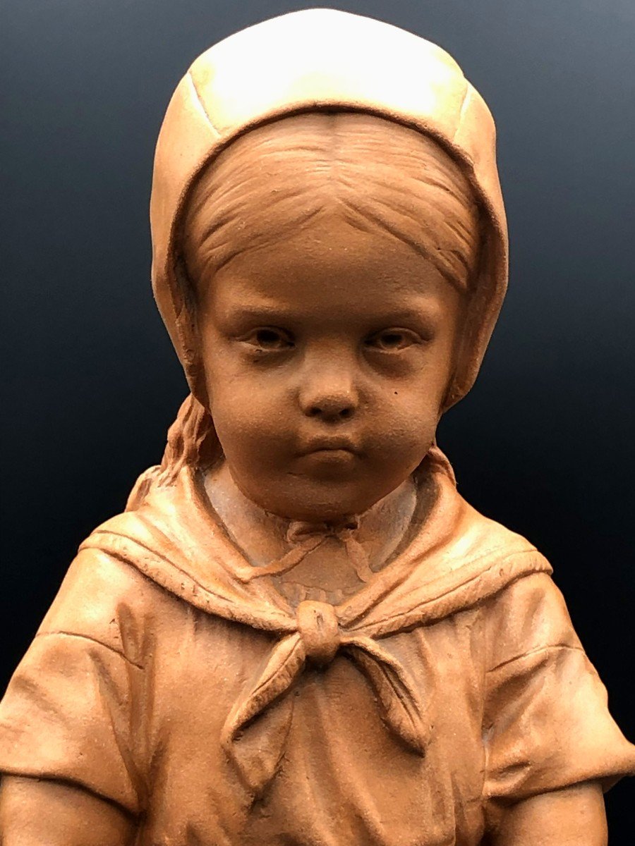 Little Girl With A Broken Jug, Terracotta By Nicolas Lecornet Known As Lecorney, Late 19th Century-photo-7
