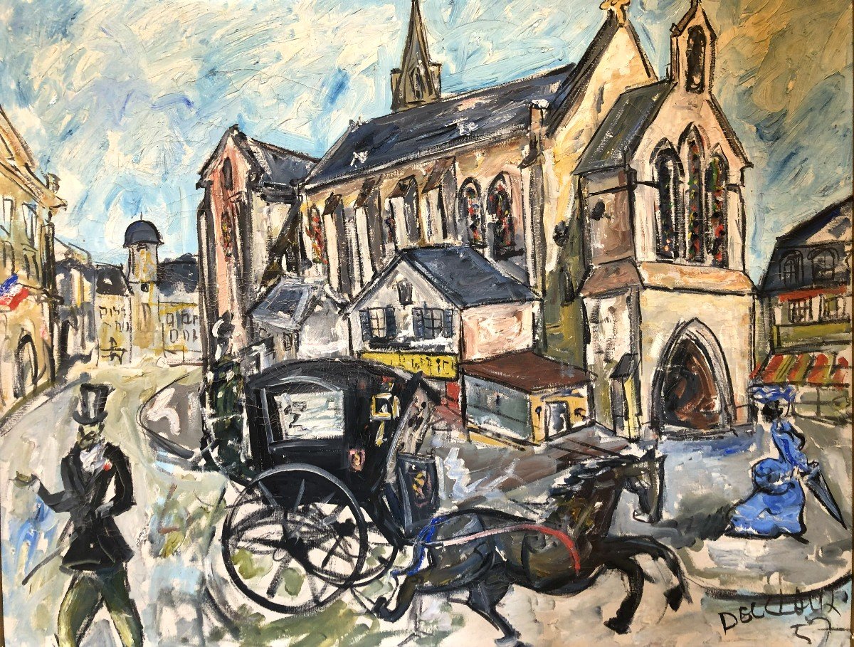 La Collégiale Saint-martin De Brive-la-gaillarde, Oil On Canvas Signed Pierre Delclaux, 20th Century-photo-2