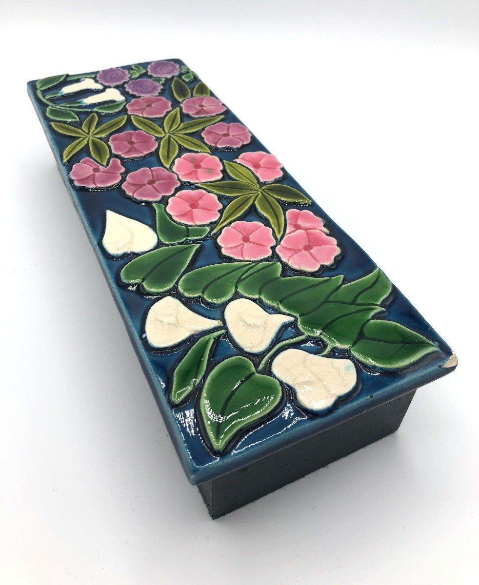 Grande Boîte à Bijoux Mithé Espelt en Céramique émaillée à Décor Floral, XXème Siècle-photo-1