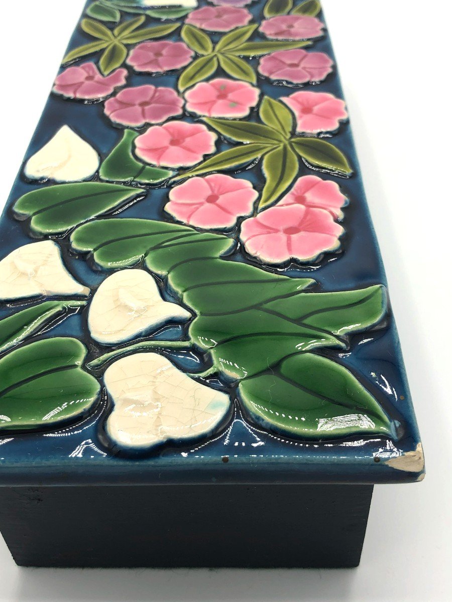 Grande Boîte à Bijoux Mithé Espelt en Céramique émaillée à Décor Floral, XXème Siècle-photo-3
