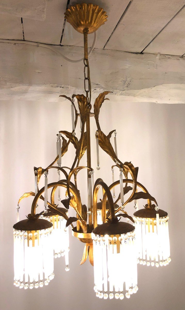 Art Nouveau Style Tassel Chandelier, In The Taste Of Hector Guimard, Hollywood Regency, 20th Century