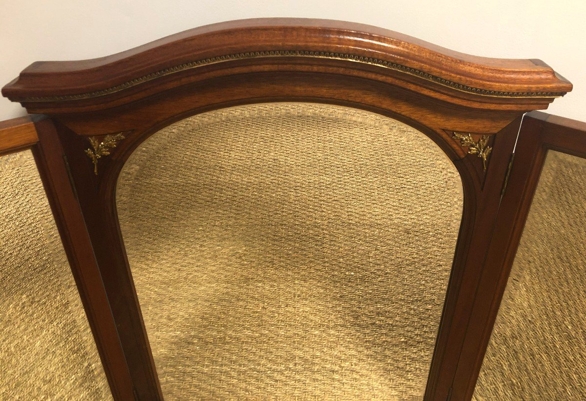 Art Deco Triptych Table Or Dressing Table Mirror, In Mahogany And Bronze, Early 20th Century-photo-4