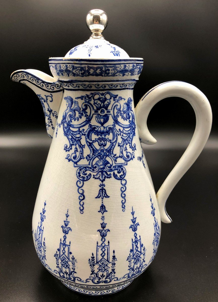 Gien Opaque Porcelain Jug With Bérain Decor, 19th Century
