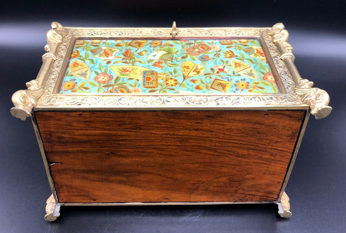 Jewelry Box With Gilt Bronze Frame And Painted Enamel Decor With Japanese Motifs, 19th Century-photo-6