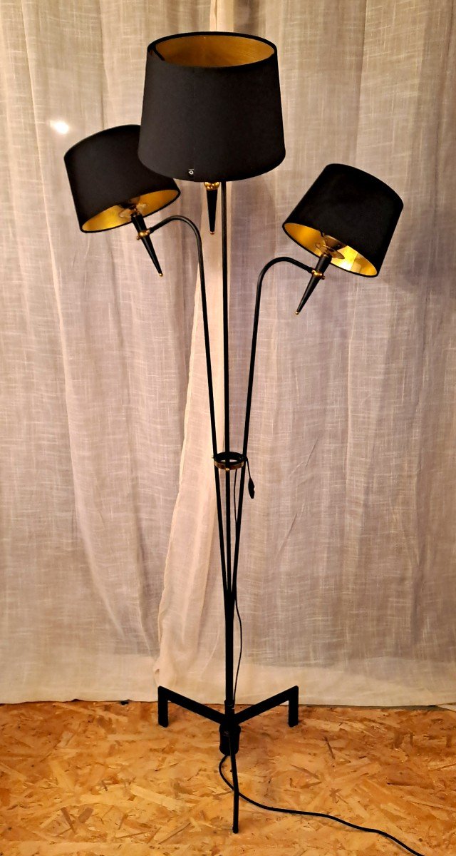 Vintage Maison Lunel Floor Lamp, In Metal And Gilded Brass, With Three Light Arms, Mid-20th-photo-8