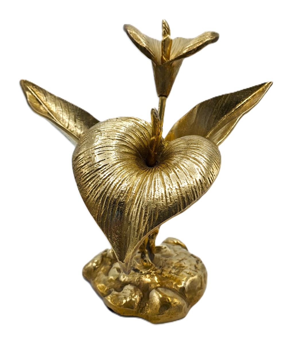 Bouquet de Fleurs d'Arum en Laiton, Sculpture Vintage Design Deuxième Moitié XXème Siècle-photo-2