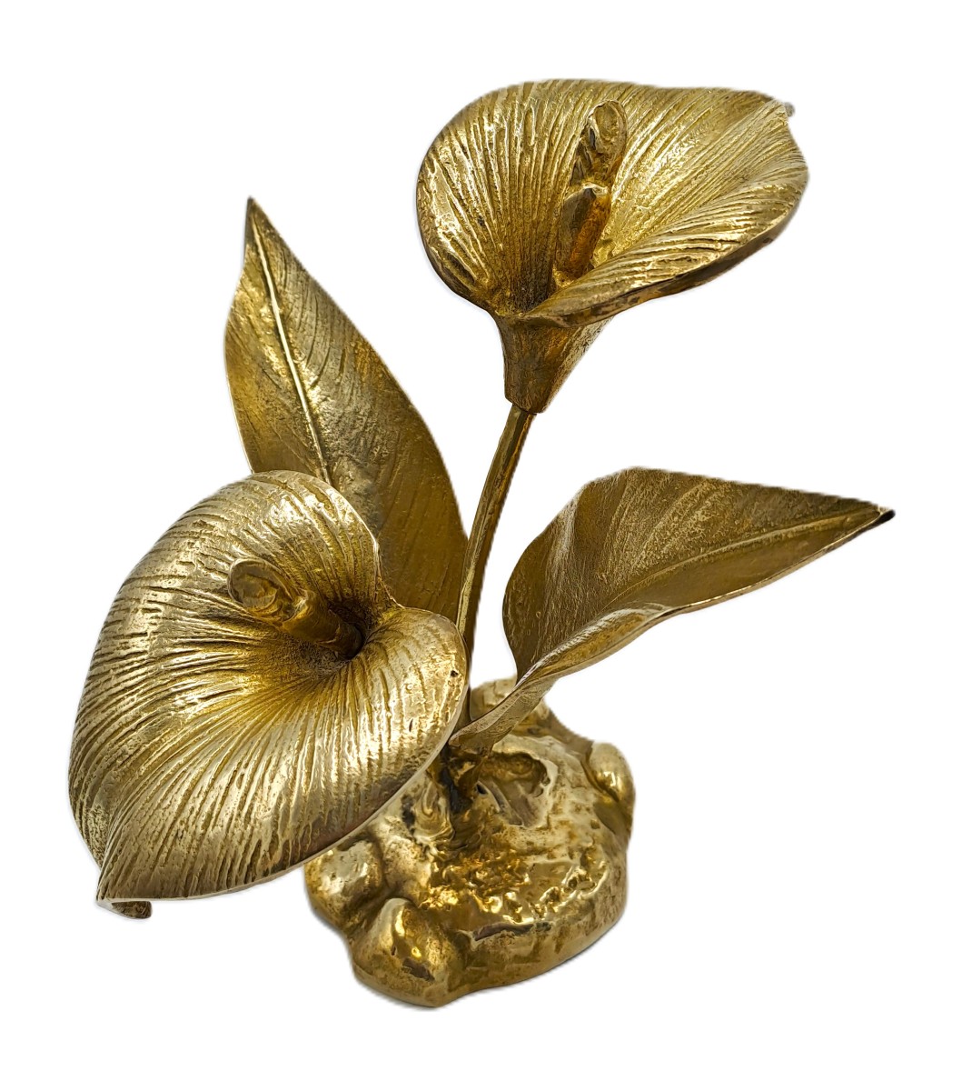 Bouquet de Fleurs d'Arum en Laiton, Sculpture Vintage Design Deuxième Moitié XXème Siècle-photo-3