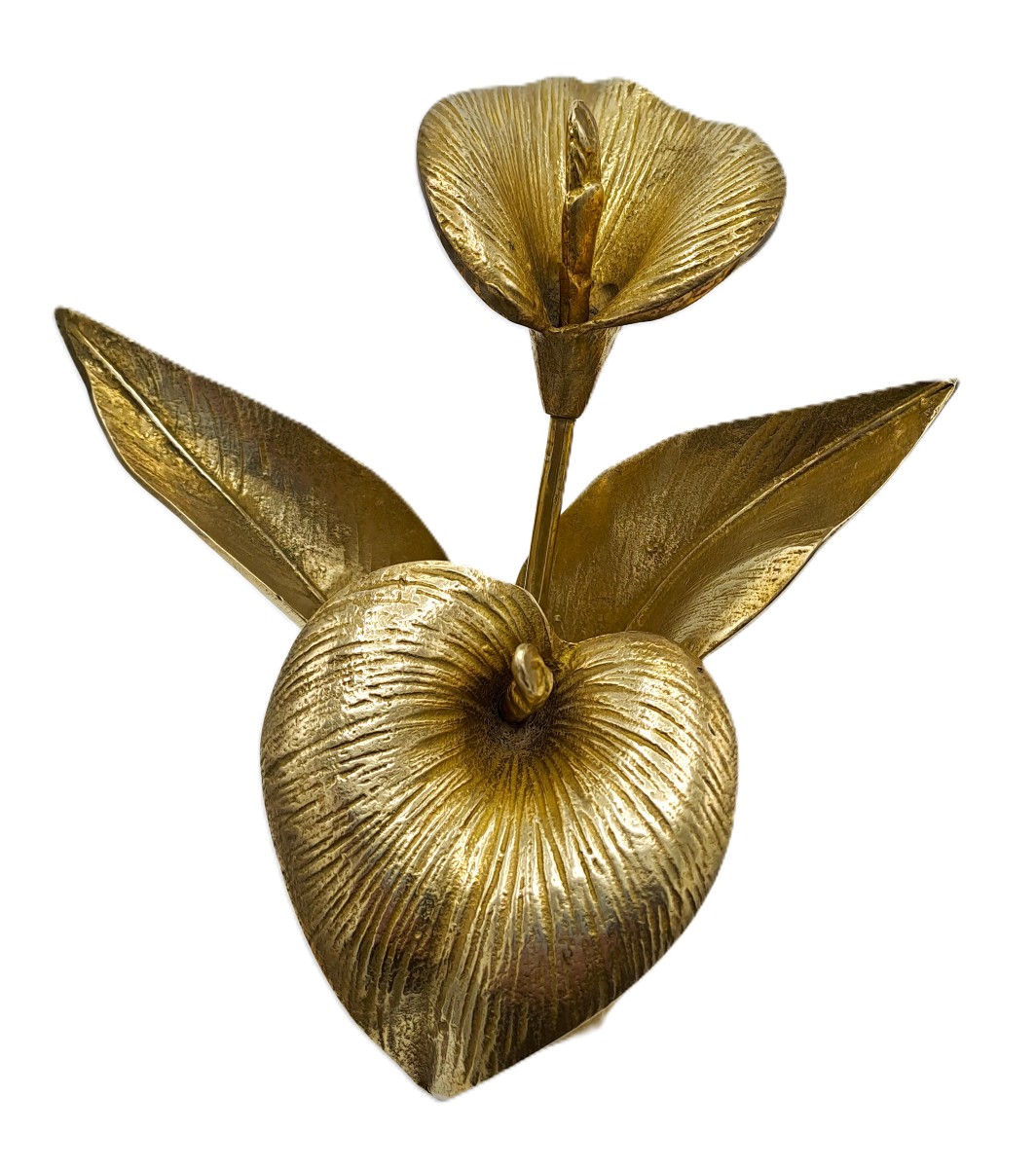 Bouquet de Fleurs d'Arum en Laiton, Sculpture Vintage Design Deuxième Moitié XXème Siècle-photo-1