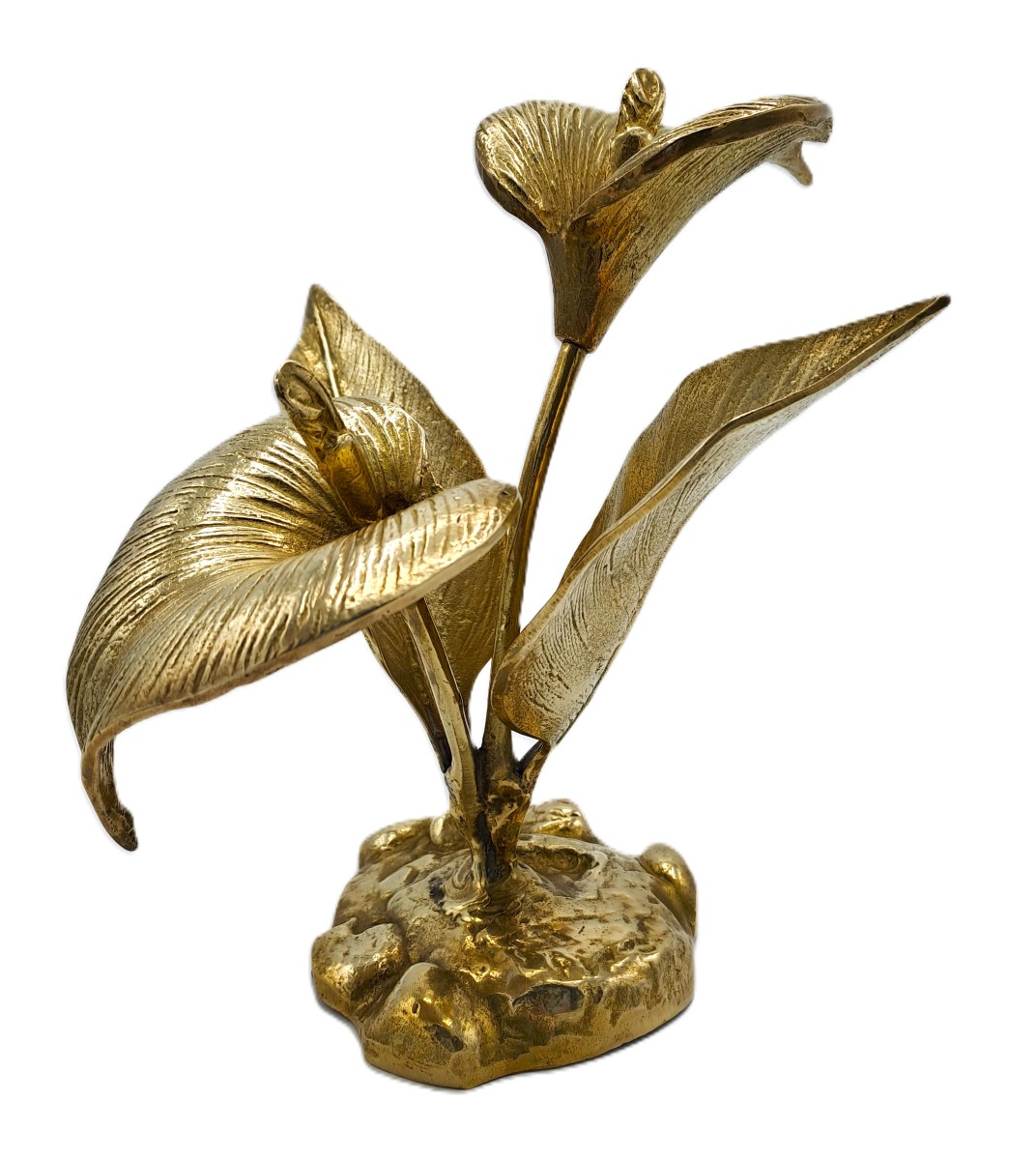 Bouquet de Fleurs d'Arum en Laiton, Sculpture Vintage Design Deuxième Moitié XXème Siècle-photo-2