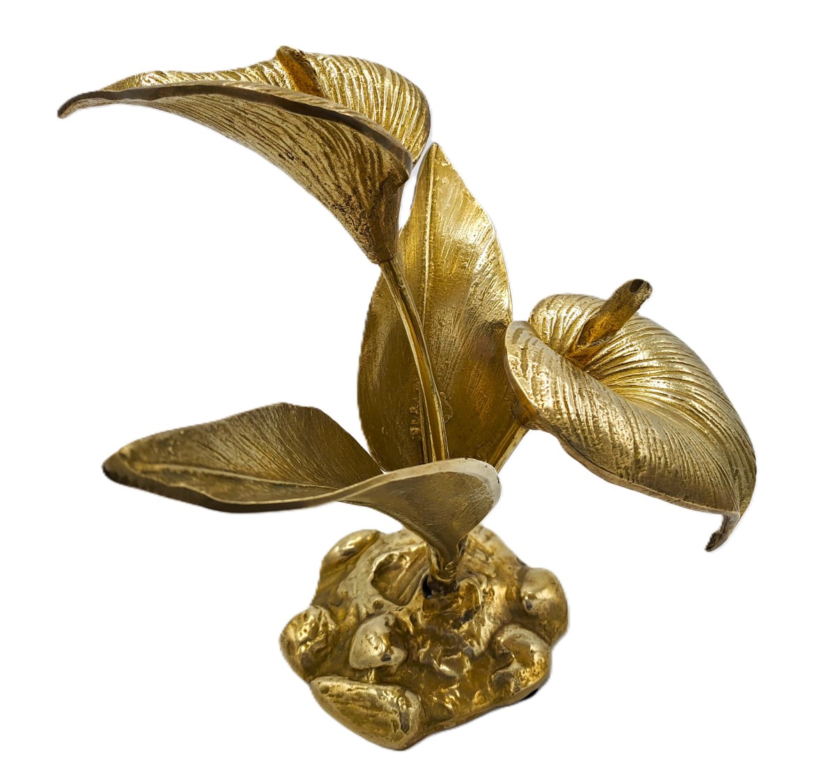 Bouquet de Fleurs d'Arum en Laiton, Sculpture Vintage Design Deuxième Moitié XXème Siècle