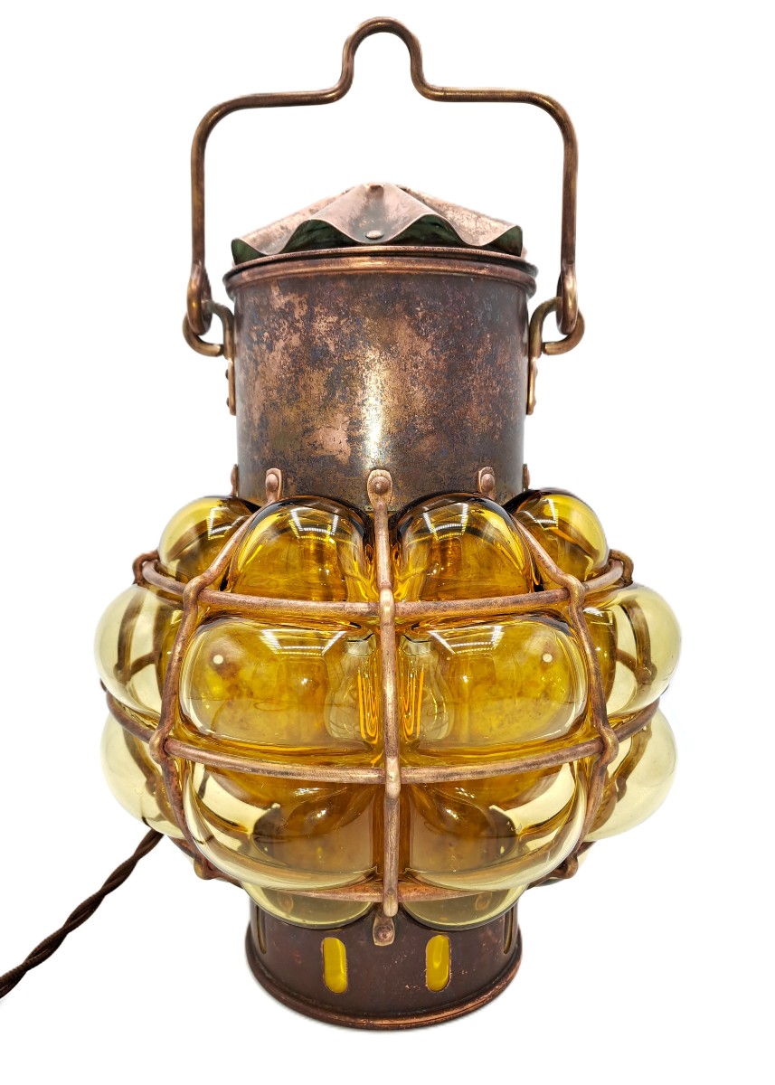 Marine Lamp In Copper And Blown Glass, Early 20th Century-photo-2