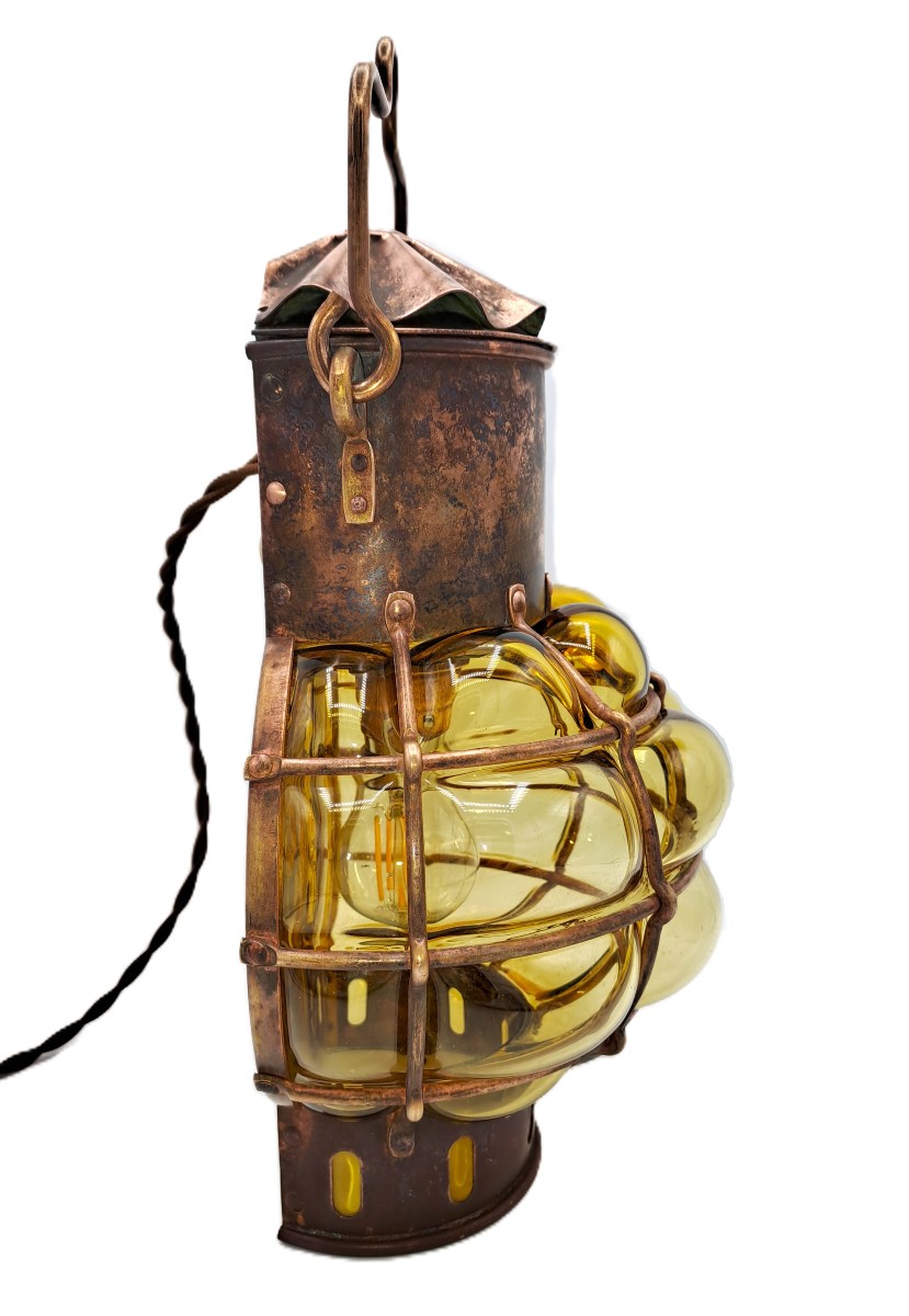 Marine Lamp In Copper And Blown Glass, Early 20th Century-photo-1