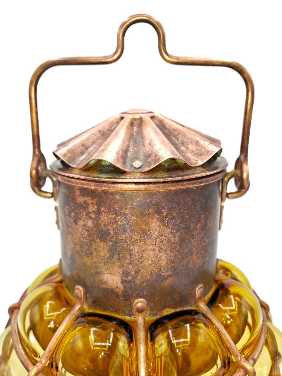 Marine Lamp In Copper And Blown Glass, Early 20th Century-photo-5