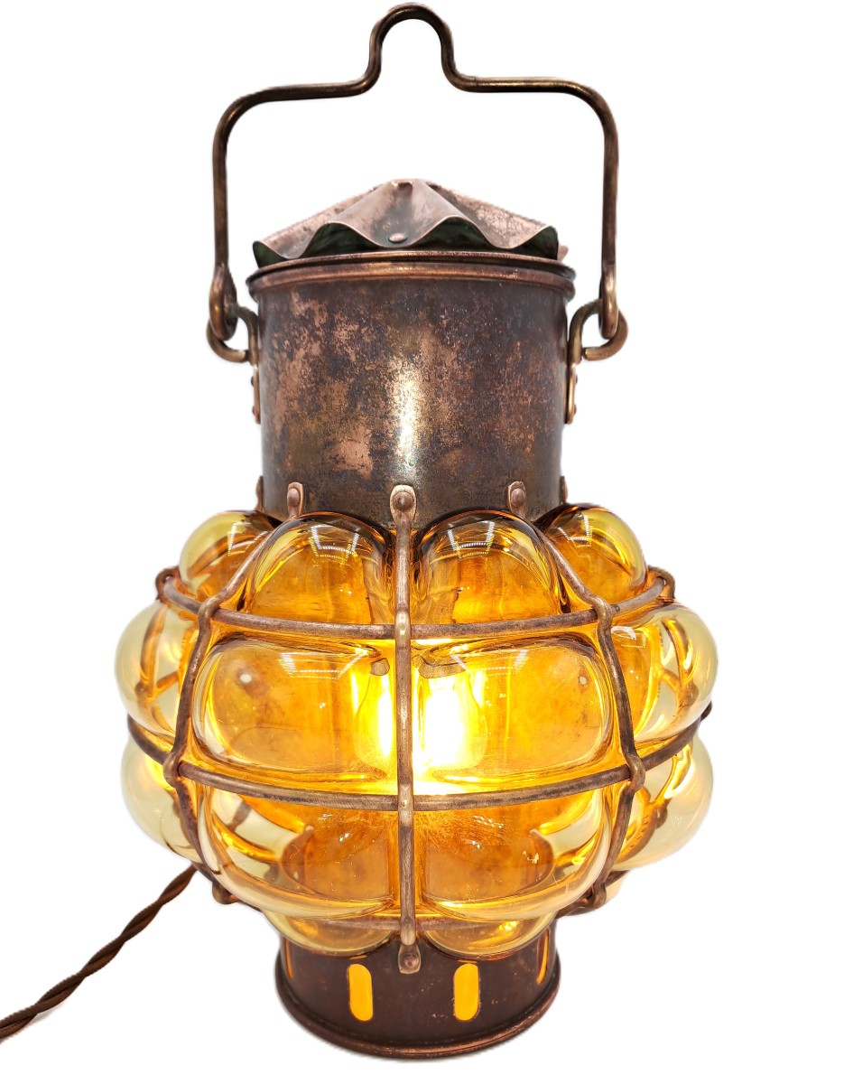 Marine Lamp In Copper And Blown Glass, Early 20th Century