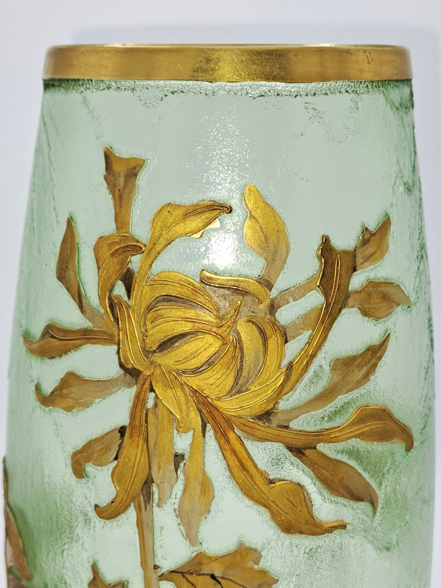 Vase Legras Montjoye décor aux Dalhias, époque Art Nouveau, Fin XIXème siècle -photo-2