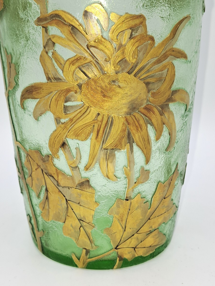 Vase Legras Montjoye décor aux Dalhias, époque Art Nouveau, Fin XIXème siècle -photo-3