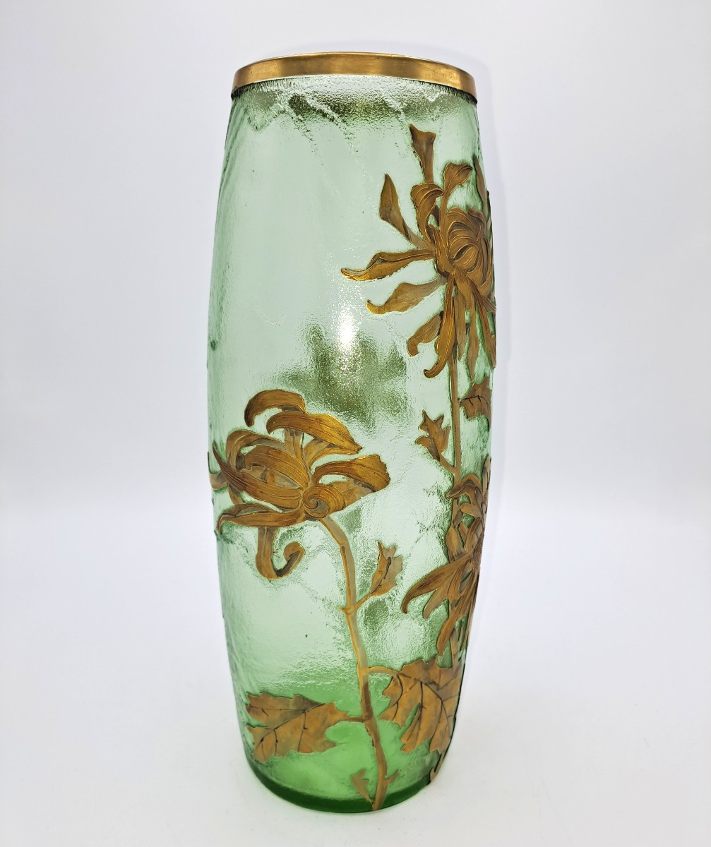 Vase Legras Montjoye décor aux Dalhias, époque Art Nouveau, Fin XIXème siècle -photo-1