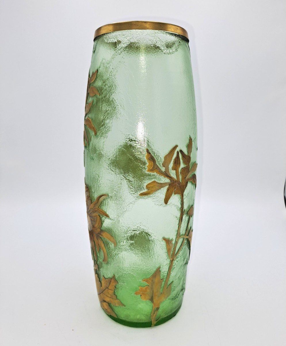 Vase Legras Montjoye décor aux Dalhias, époque Art Nouveau, Fin XIXème siècle -photo-4
