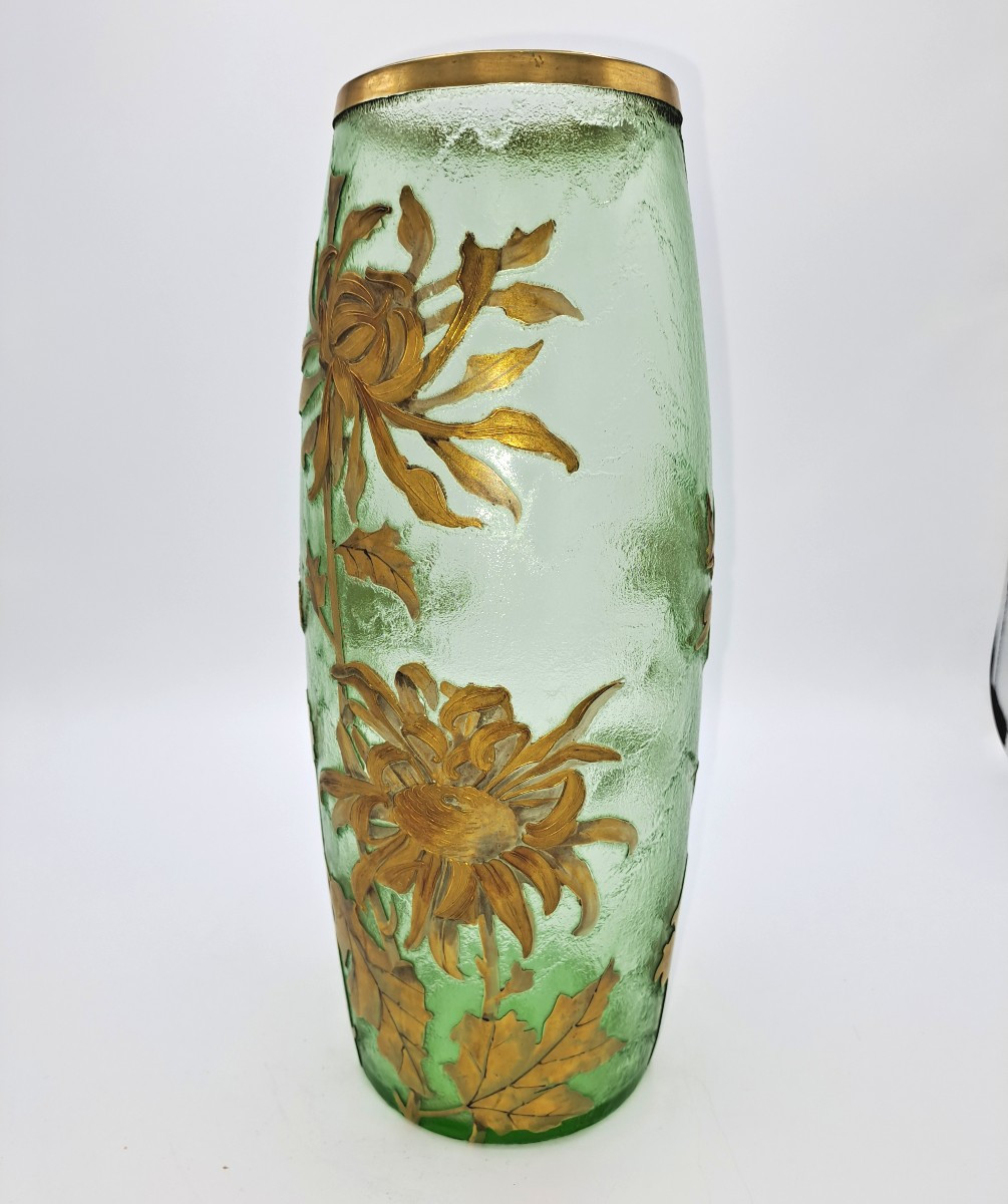 Vase Legras Montjoye décor aux Dalhias, époque Art Nouveau, Fin XIXème siècle -photo-5